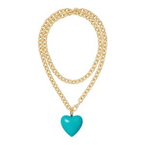 Roxanne Assoulin The Big Puffy Heart Charm Necklace Dark Turquoise